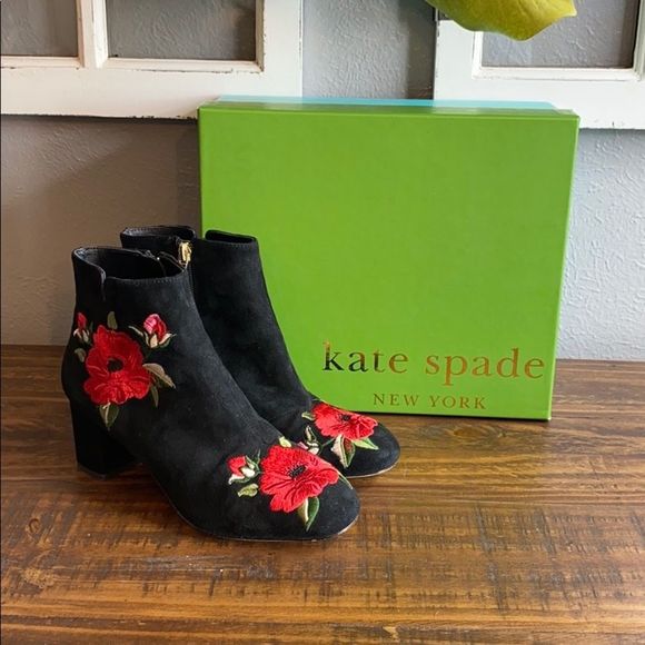 kate spade Shoes - Kate Spade Black Floral Embroidered Ankle Boots